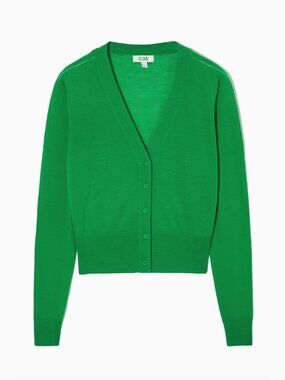 COS V-NECK MERINO WOOL CARDIGAN GREEN